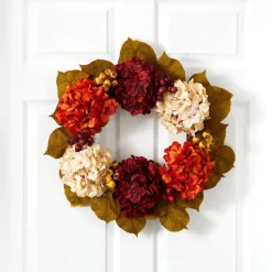 Nearly Natural Florals & Greenery>24” Fall Hydrangea Wreath - Sweet Water Decor