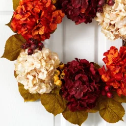 Nearly Natural Florals & Greenery>24” Fall Hydrangea Wreath - Sweet Water Decor