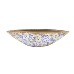 Nearly Natural Trays & Ring Dishes|Home Decor>13” Tuscan Ceramic Blue Scroll Decorative Bowl - Sweet Water Decor