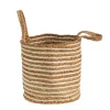 Nearly Natural Home Decor>Basket Natural Cotton and Jute, Handwoven Stripe with Handles