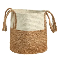 Nearly Natural Home Decor>Boho Chic Basket Natural Cotton and Jute with Handles