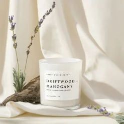 Sweet Water Decor Candles|11 Oz White Jars>Driftwood and Mahogany - 11 oz