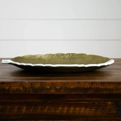 Nearly Natural Home Decor>Gold and White Leaf Decorative Accent