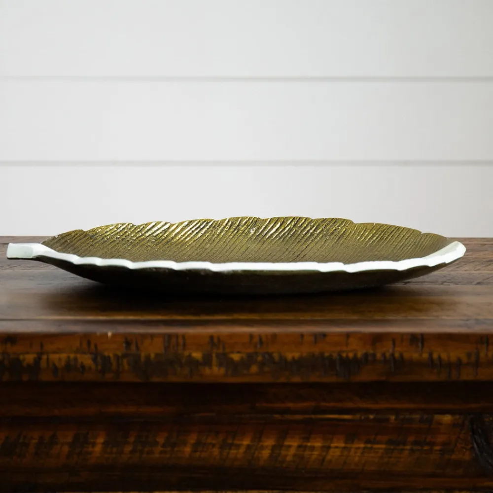 Nearly Natural Home Decor>Gold and White Leaf Decorative Accent