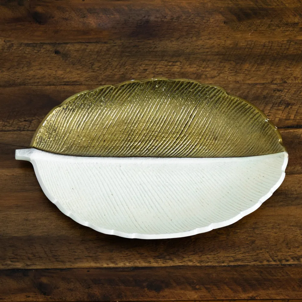 Nearly Natural Home Decor>Gold and White Leaf Decorative Accent
