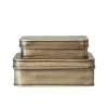 White Cliff Studio Home Decor>Metal Boxes, Antique Brass Finish, Set of 2