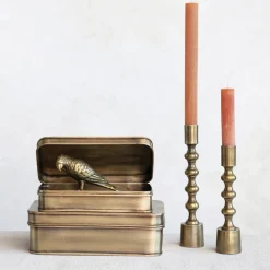 White Cliff Studio Home Decor>Metal Boxes, Antique Brass Finish, Set of 2