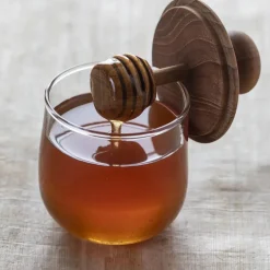White Cliff Studio Kitchen>Mini Teak and Glass Honey Jar