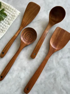 Busa Designs Kitchen>Teak Wooden Utensils, Set of 4