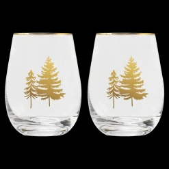Sweet Water Decor Drinkware>Trees stemless Wine Glass - Set of 2