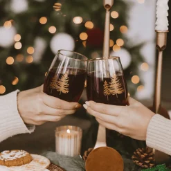 Sweet Water Decor Drinkware>Trees stemless Wine Glass - Set of 2