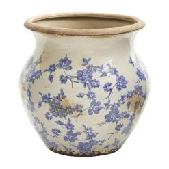 Nearly Natural Home Decor>Tuscan Ceramic Blue Scroll Urn Vase
